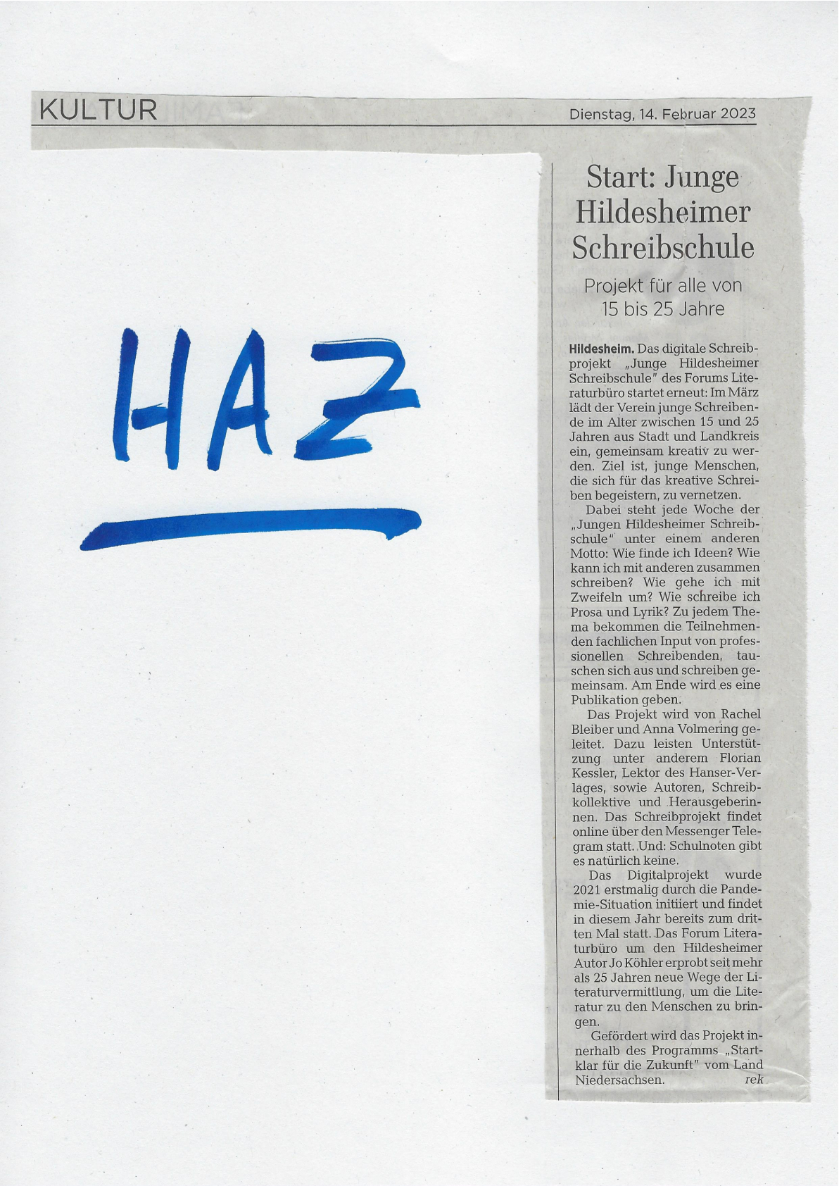 Artikel über die Junge Hildesheimer Schreibschule