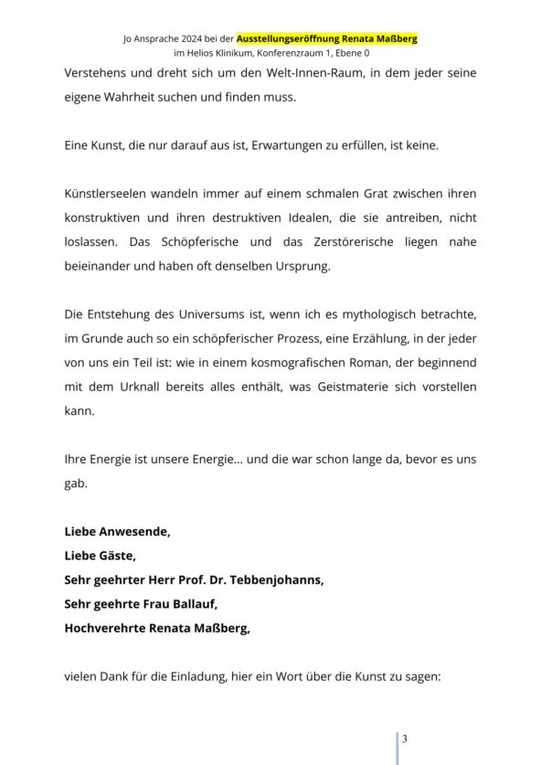 Rede von Jo Köhler zur Ausstellungseröffnung von Renata Maßberg 2024 Teil 3