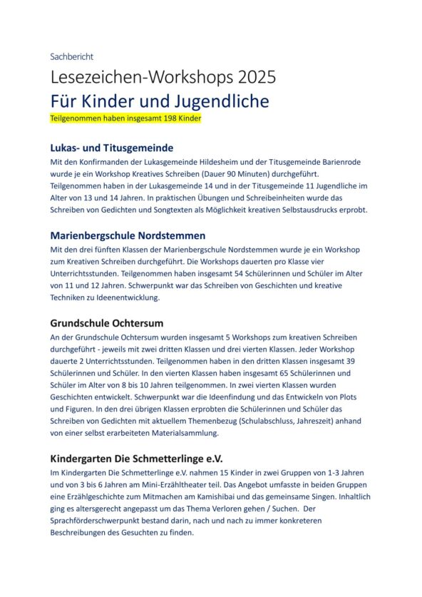 Ein Sachbericht über die LeseZeichen-Workshops von 2025